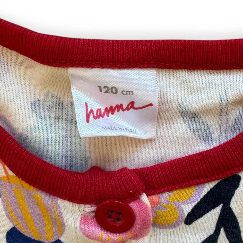 Hanna Andersson Girls Long Sleeve Floral Dress Red Trim/Buttons Size 120 (6-7)